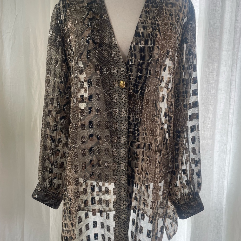 Sheer Mixed Animal & Geo Print Blouse - Brown Black Cream